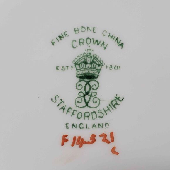 Crown Staffordshire Teacup and Saucer Pink Blue Flowers - Picture 8 of 10